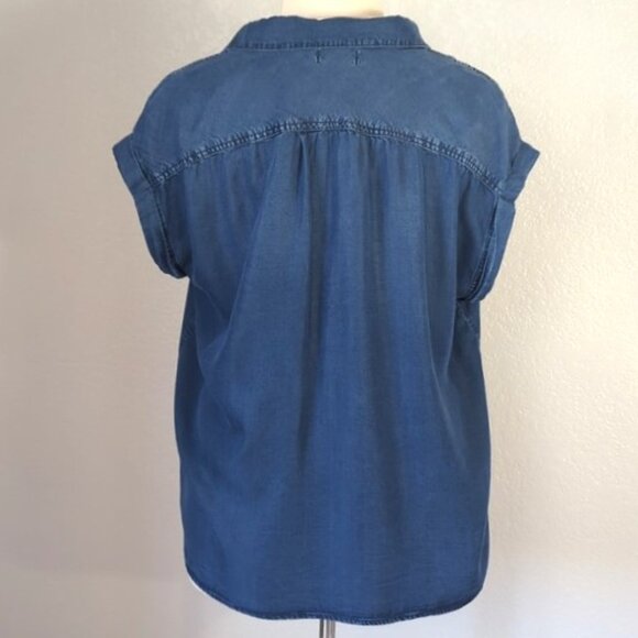 Jessica Simpson 1X Isabelle Shirt Dark Blue Lace Up Pockets Short Sleeves - Picture 3 of 8